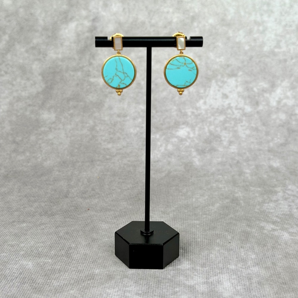 Freida Rothman Turquoise Mother of Pearl Drop Earrings Matte Gold 925 Silver - Picture 1 of 10